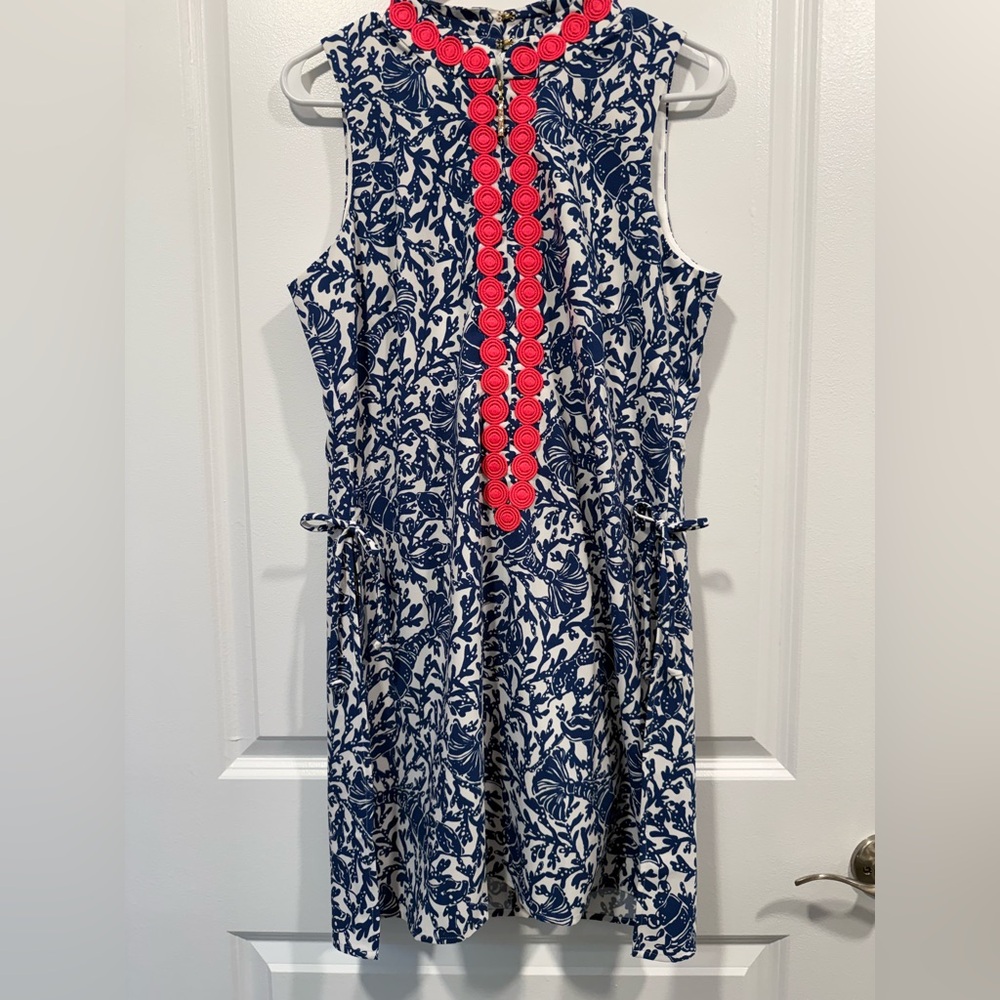 Lilly Pulitzer Romper - Blue Lobsters on White Background with Pink Embroidery